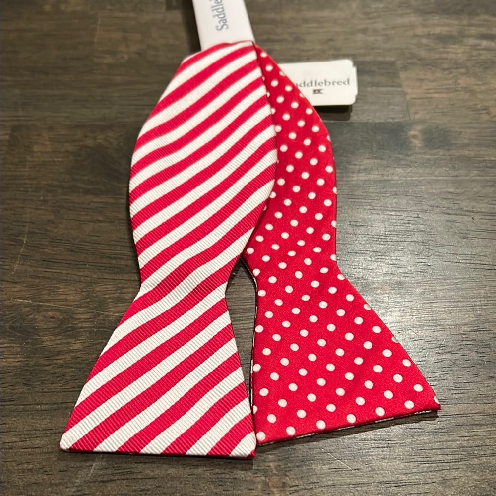 Red Striped and Polka Dot Men’s Bow Tie